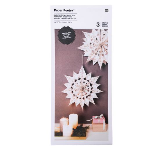 Papiertüten Sterne-Set "Merry Christmas", groß, Weiß