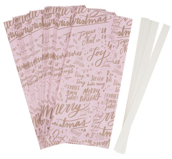 Papiertüten Sterne-Set "Merry Christmas", groß, Rosa
