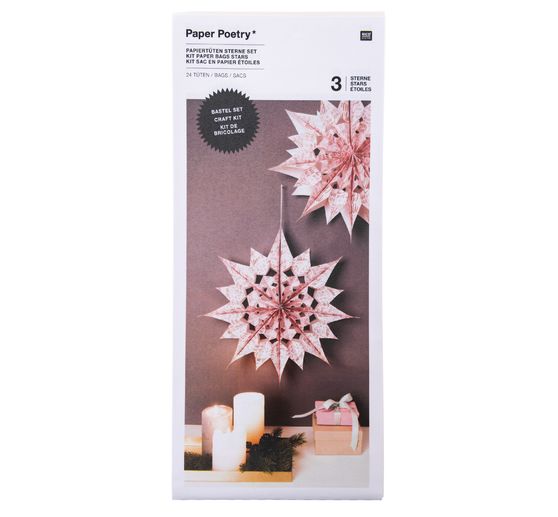 Papiertüten Sterne-Set "Merry Christmas", groß, Rosa