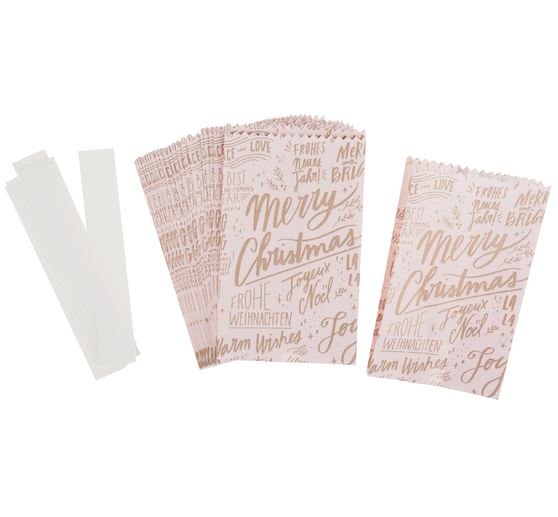Papiertüten Sterne-Set "Merry Christmas", klein, Rosa