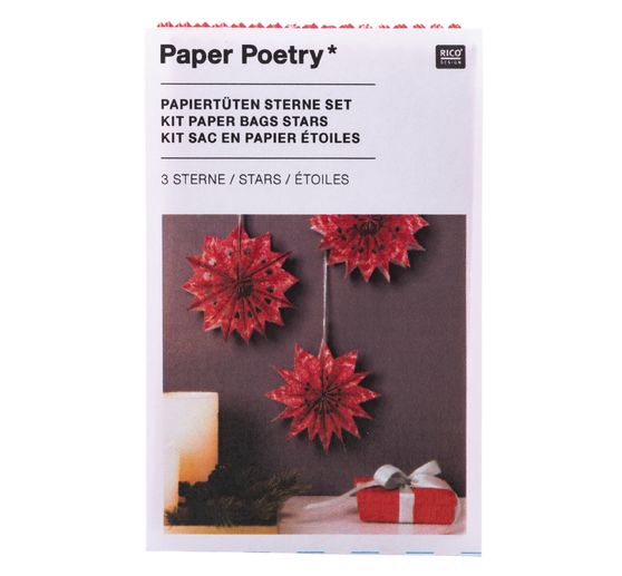 Papiertüten Sterne-Set "Merry Christmas", klein, Rot