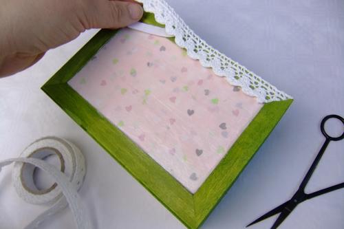 Schreibtischorganizer basteln - Spitzenband