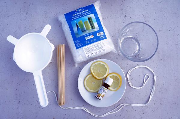 Benötigte Materialien für die Citronellakerze