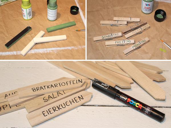 Zaunlatten und Klammern für das DIY Wöchentlicher Speiseplan beschriften