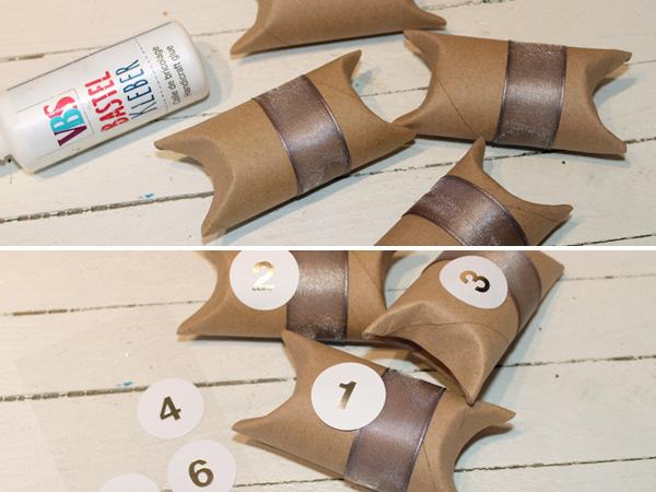 Adventskalender für Kinder einfach selber basteln aus Papprollen